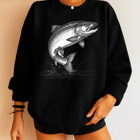 DTF Transfer Halftone Jumping Fish Grey Tone Fishing Wildlife