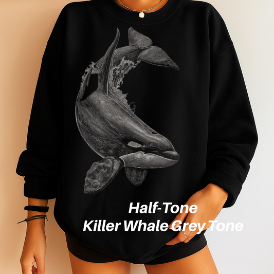 DTF Transfer Halftone Killer Whale Grey Tone Ocean Wildlife