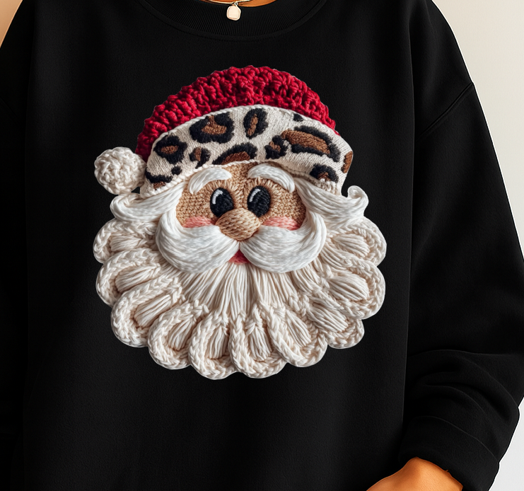 DTF Transfer – Leopard Santa Christmas Wool Effect