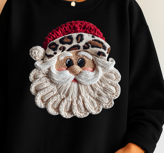 DTF Transfer – Leopard Santa Christmas Wool Effect