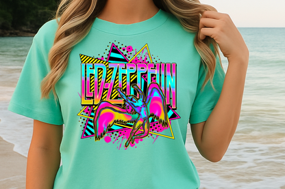 T-Shirt Crewneck Hoody Led Zep Neon Retro Angel – Classic Rock Graphic