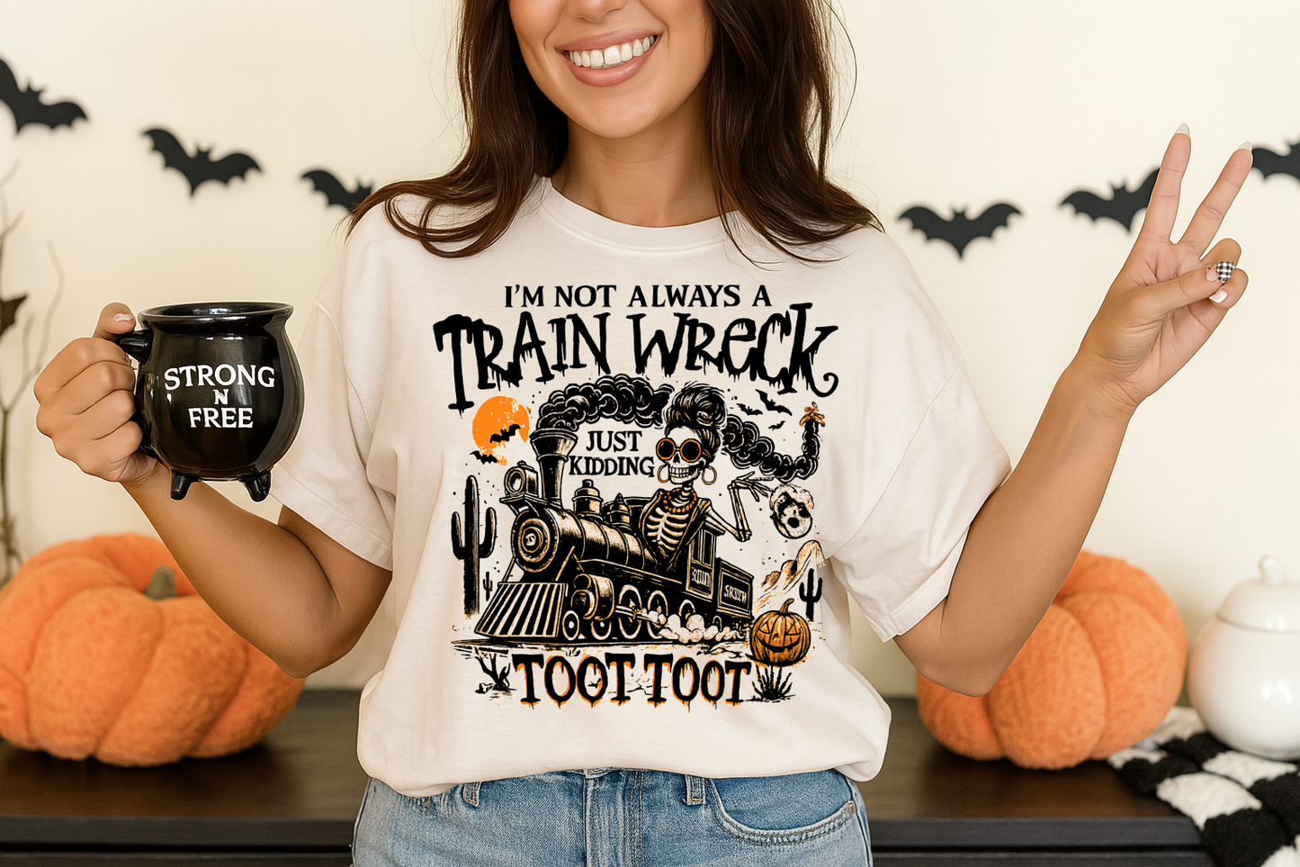 Sweatshirt Hoody Halloween Skeleton Train Wreck Toot Toot