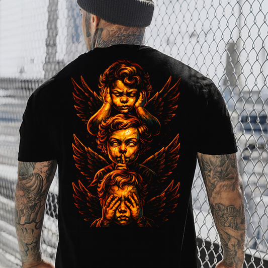 DTF Transfer Halftone Three Wise Angels Skull Style See Hear Speak No Evil