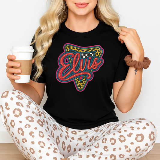 DTF Transfer Elvis Neon Sign – Retro Checkerboard & Leopard Rockabilly Design