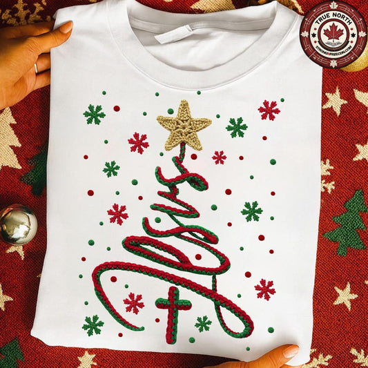Sweatshirt Or Hoodie  Wool Effect  Jesus Christmas Tree – Faith Cross & Star