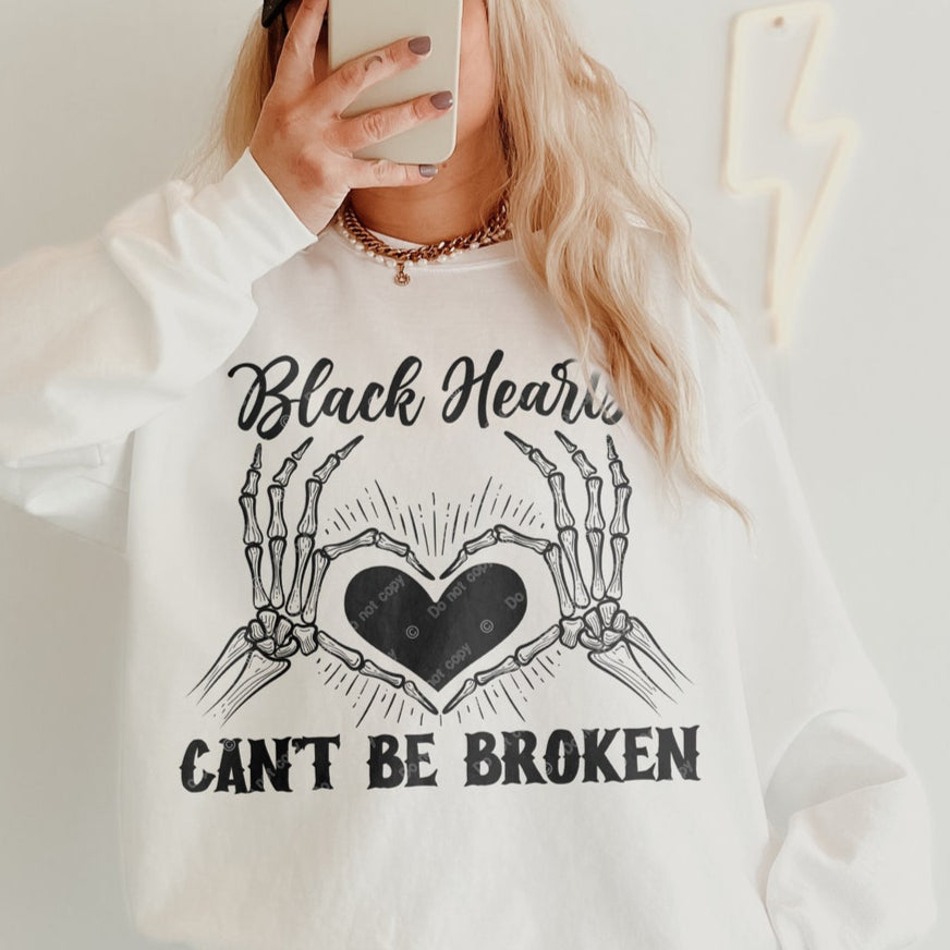 T-Shirt Sweatshirt Hoodie  Black Heart Can’t Be Broken – Skeleton Hands Crewneck