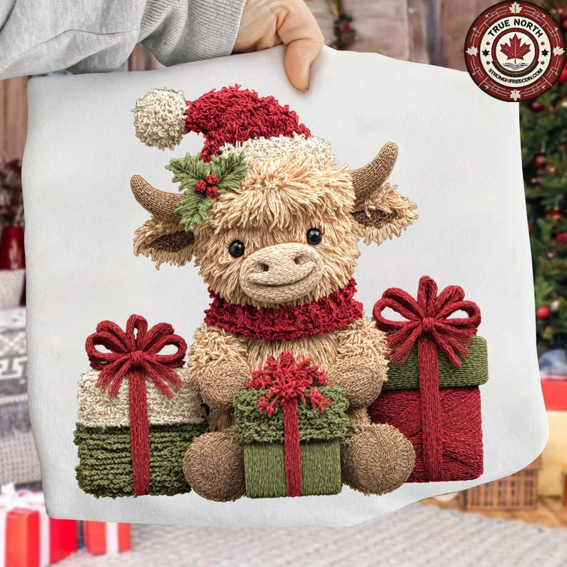 Sweatshirt Hoodie Crewneck Christmas Highland Cow with Presents