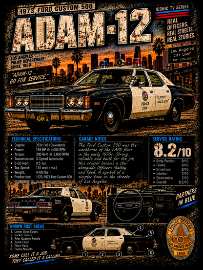 Adam-12 - Police Patrol Car - Vintage Magazine Cover - DTF transfer - Prints best on darks