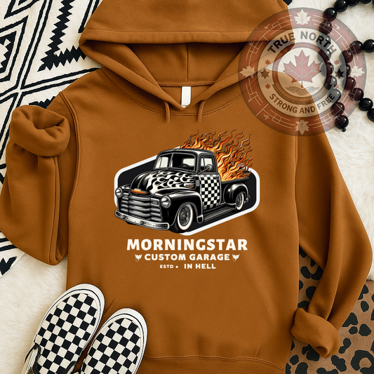 DTF Transfer Morningstar Custom Garage – Flaming Vintage Truck Hot Rod Design