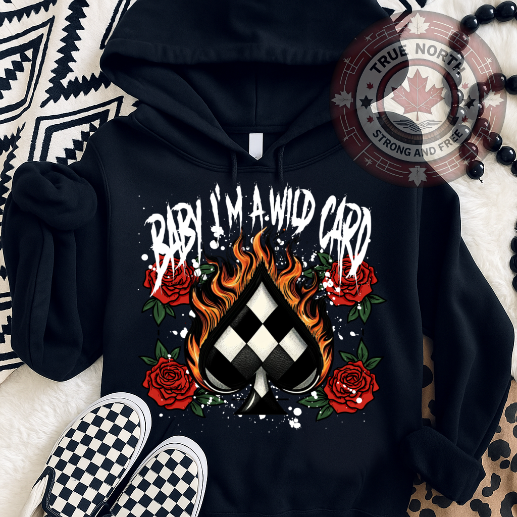 T-Shirt Or Hoodie Wild Card Spade – Flames, Roses & Checkerboard Design