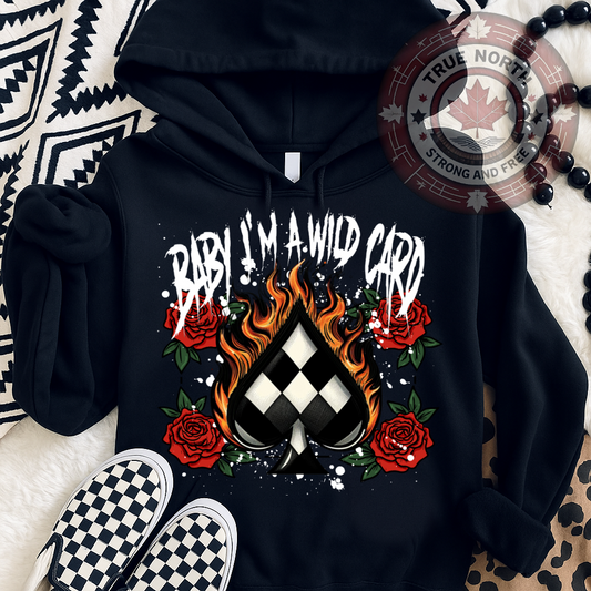 T-Shirt Or Hoodie Wild Card Spade – Flames, Roses & Checkerboard Design