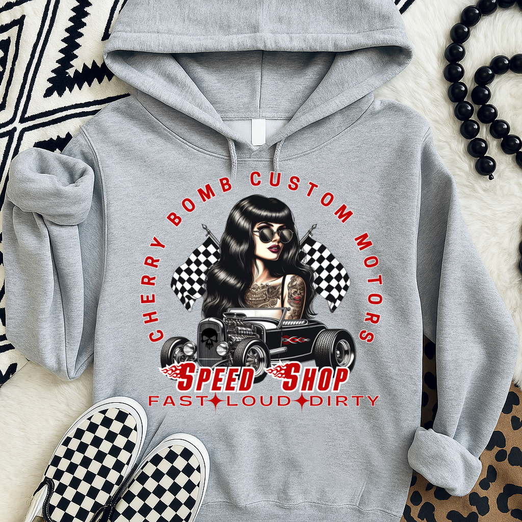 DTF Transfer Cherry Bomb Custom Motors – Pin-Up Speed Shop Design