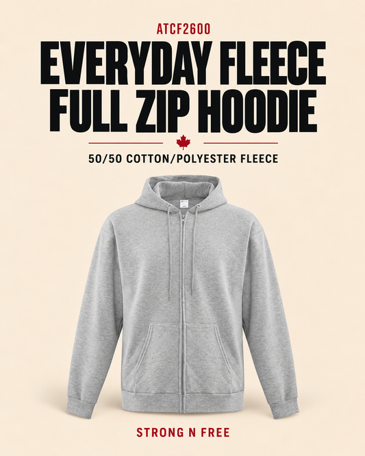 ATCF2600 Everyday Fleece Full Zip Hoodie wholesale feature poster, 50/50 cotton/polyester fleece, Strong N Free