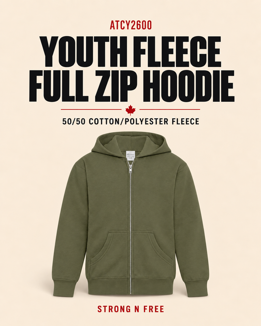ATCY2600 Youth Fleece Full Zip Hoodie wholesale feature poster, 50/50 cotton/polyester fleece, Strong N Free