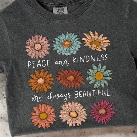 DTF Transfer Peace and Kindness Floral Boho Daisy Design