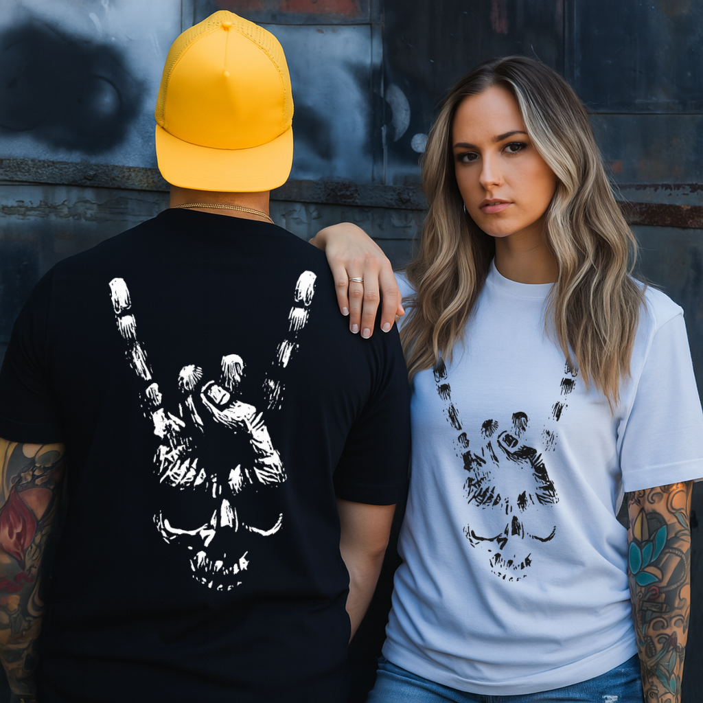 DTF Transfer Skull Rock Hand – Grunge Skeleton Horns Design