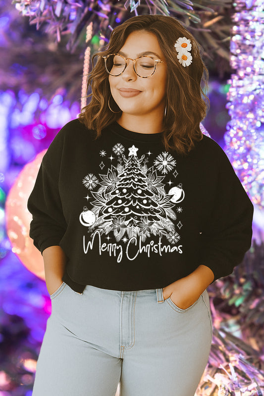 DTF Transfer Merry Christmas Tree – Holiday Floral Snowflake Design