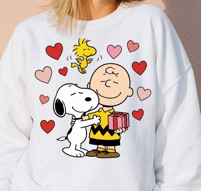 DTF Transfer Cartoon Charlie B & Puppy & Bird With Hearts