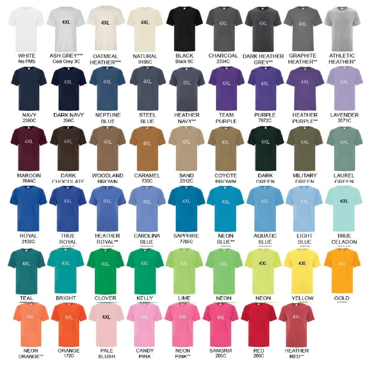 a color chart of men's polo shirts