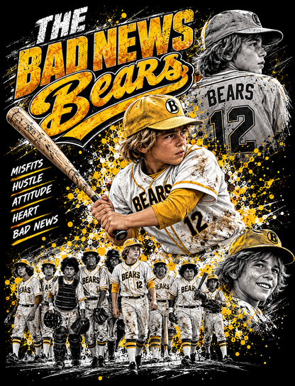 The Bad News Bearss Baseball Collage halftone DTF transfer for dark garments