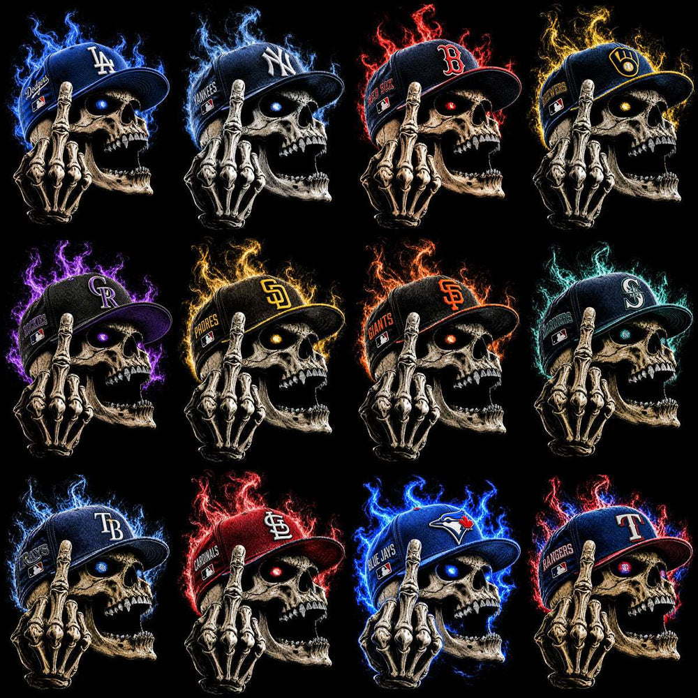 Baseball skull cap team DTF transfer designs for mature audiences