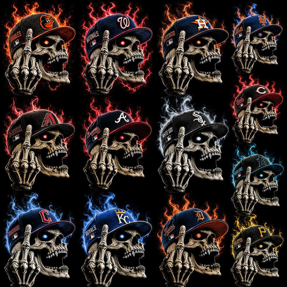 Baseball skull cap team DTF transfer designs for mature audiences