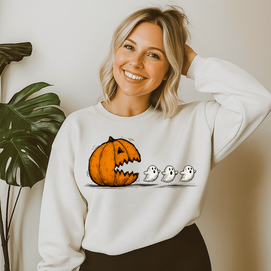 T-Shirt Sweatshirt  Pumpkin Eats Ghosts Design – Funny Spooky Halloween