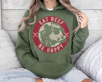 T-Shirt Sweatshirt  Western - Eat Beef Be Happy Retro Design