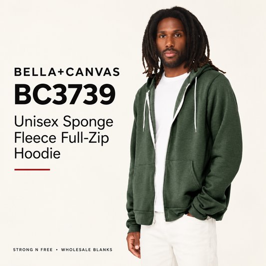 Bella Canvas BC3739 Unisex Sponge Fleece Full-Zip Hoodie — Wholesale Blanks