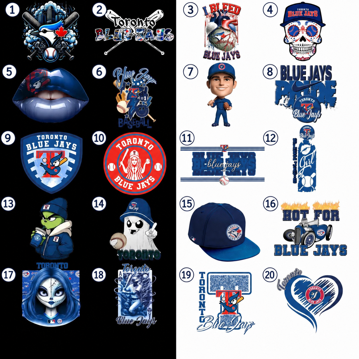 Toronto baseball DTF transfer design choices 1 through 20