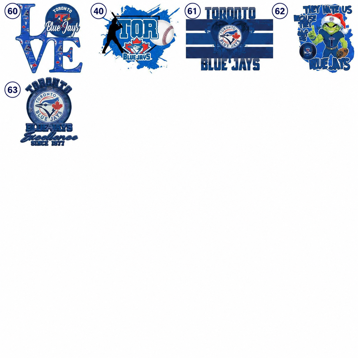 Toronto baseball DTF transfer design choices 60 through 63