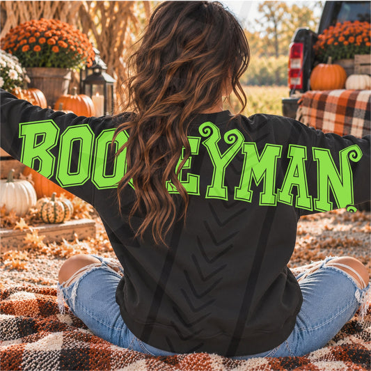 Boogeyman – Green back and sleeve transfer mockup; garment not included