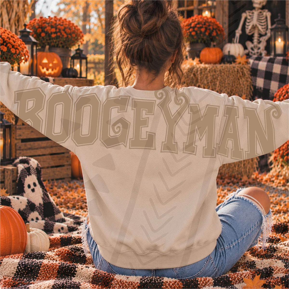 Boogeyman – Tan back and sleeve transfer mockup; garment not included
