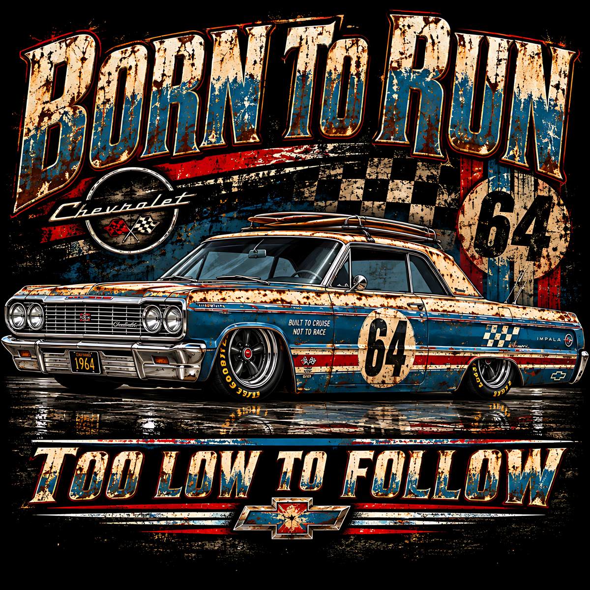 Printed Halftone - Born to Run 1964 Chevrolet Impala - On Darks Only