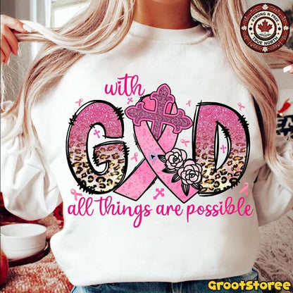 With God All Things Are Possible Pink Ribbon ready-to-press DTF transfer photo 2