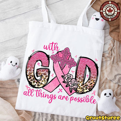 With God All Things Are Possible Pink Ribbon ready-to-press DTF transfer photo 4