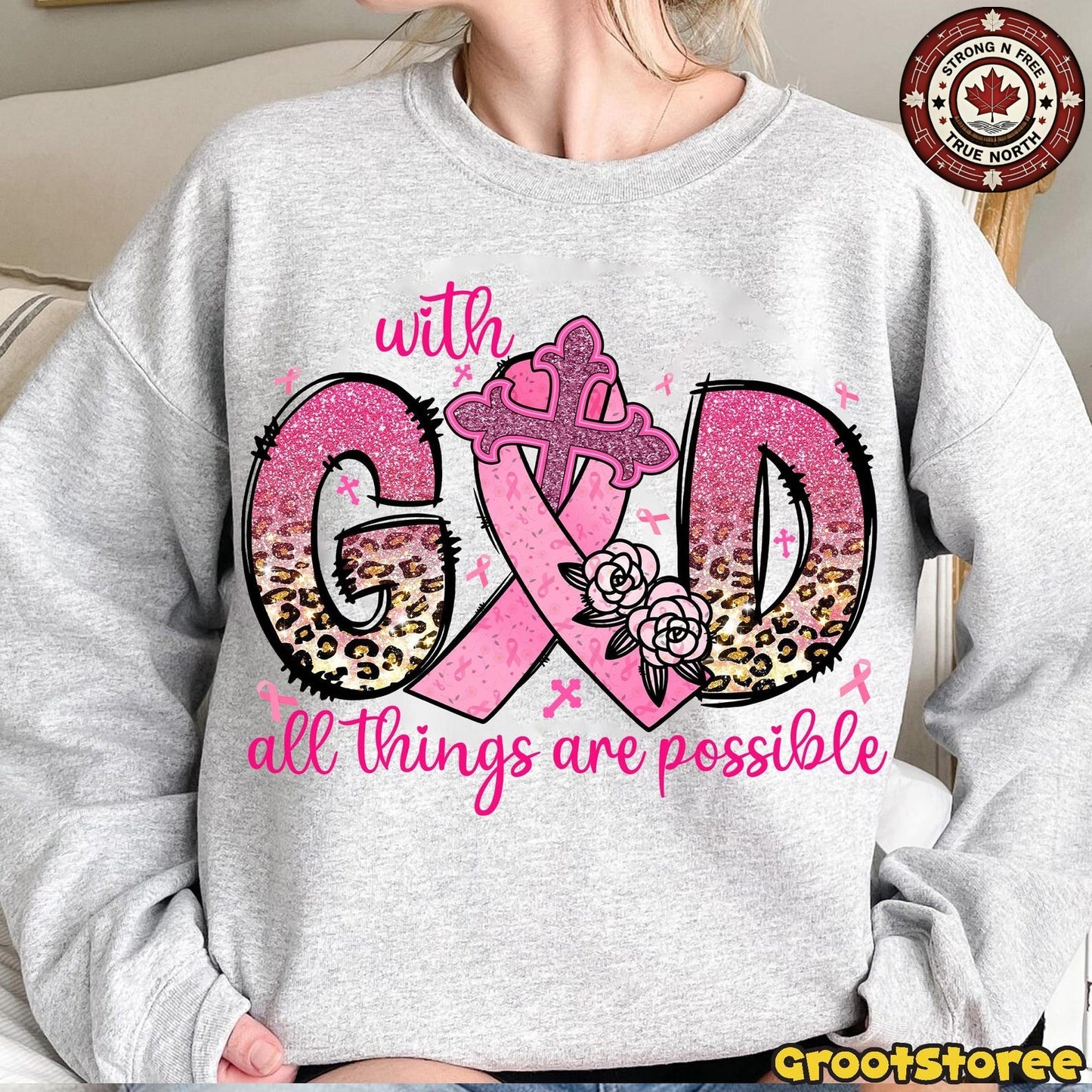 With God All Things Are Possible Pink Ribbon ready-to-press DTF transfer photo 5