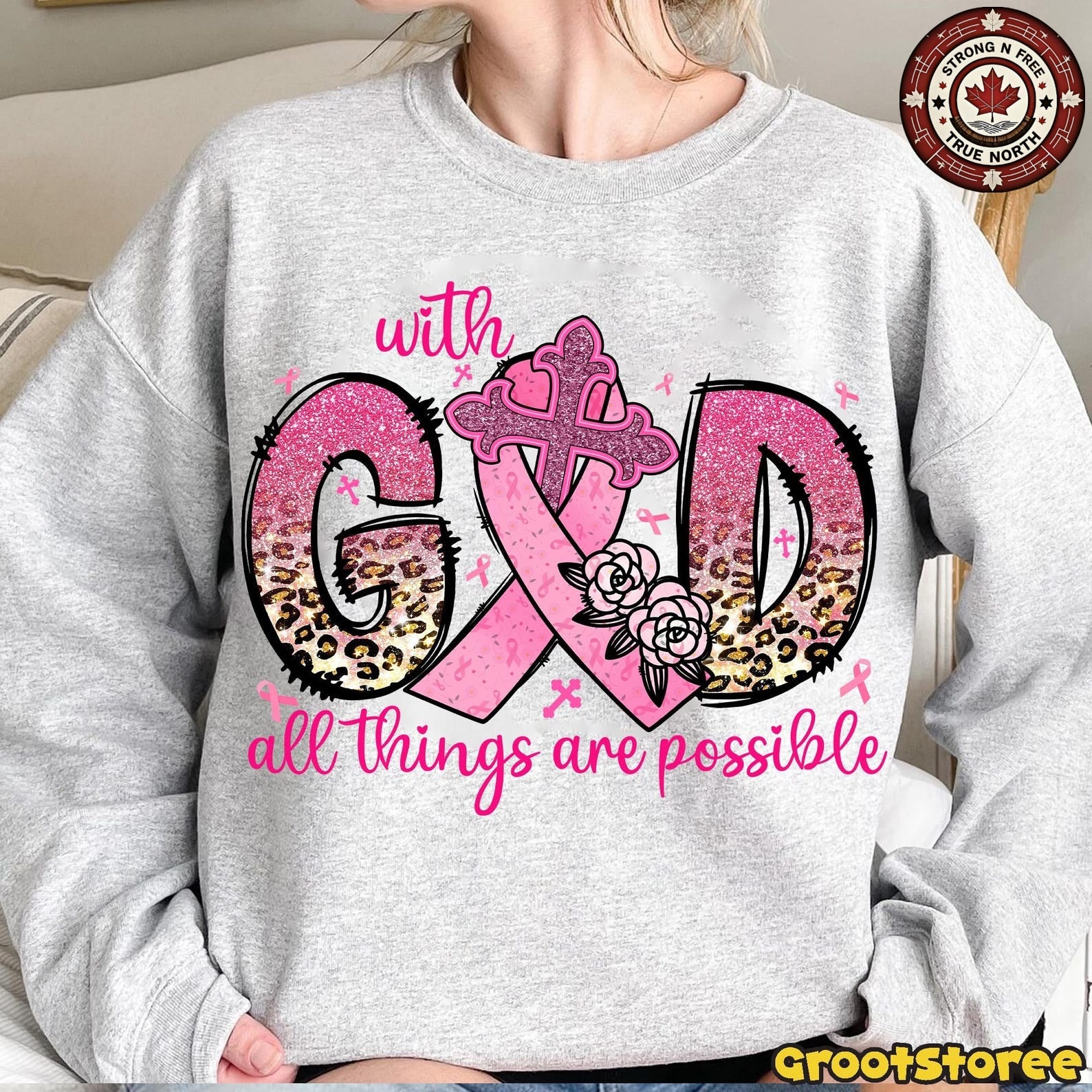 With God All Things Are Possible Pink Ribbon ready-to-press DTF transfer photo 5