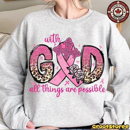 With God All Things Are Possible Pink Ribbon ready-to-press DTF transfer photo 5
