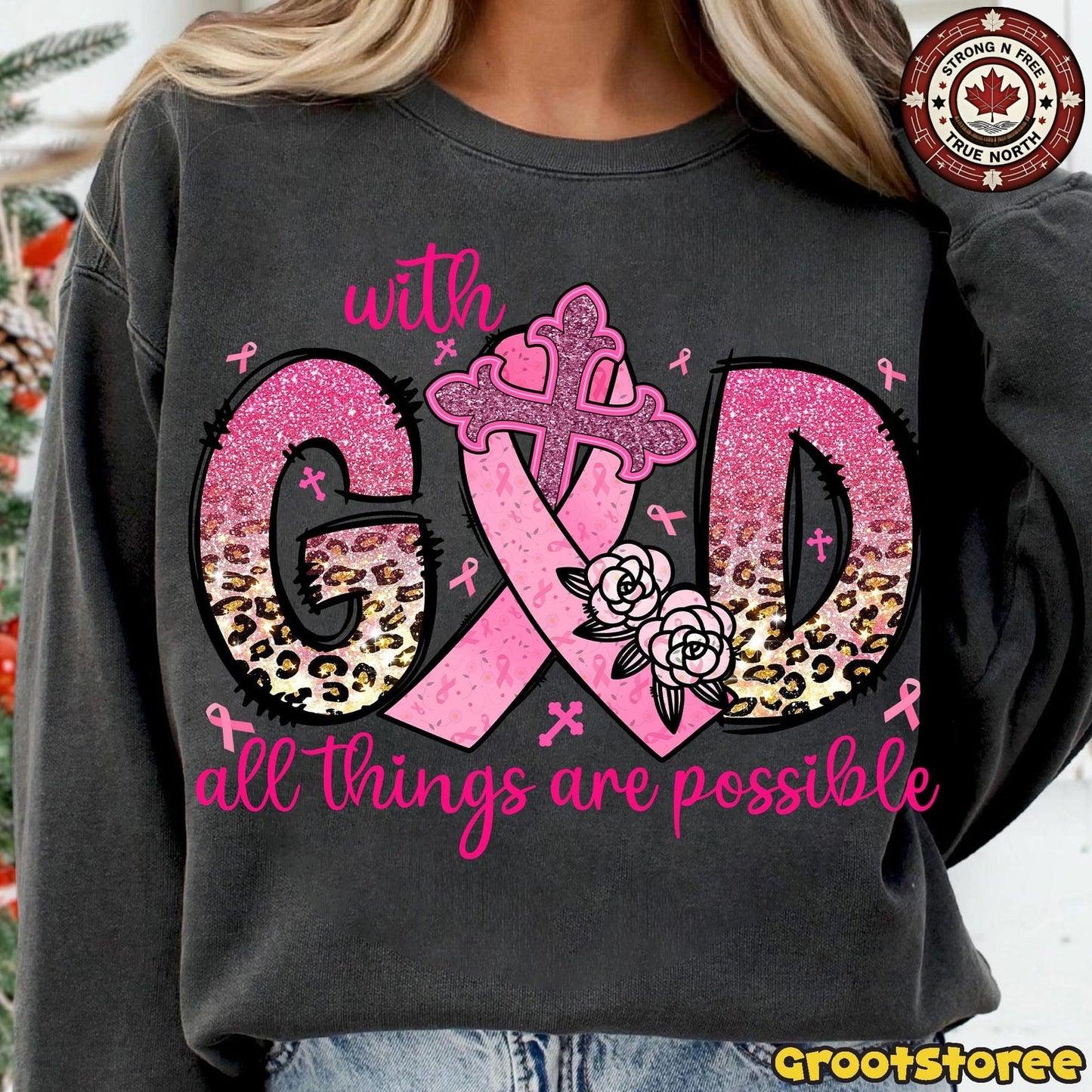 With God All Things Are Possible Pink Ribbon ready-to-press DTF transfer photo 6