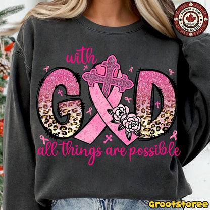 With God All Things Are Possible Pink Ribbon ready-to-press DTF transfer photo 6