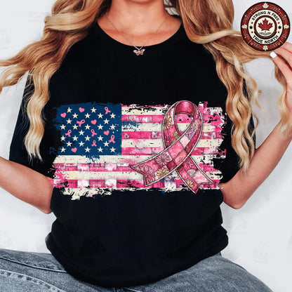 American Flag Pink Ribbon Breast Cancer Awareness ready-to-press DTF transfer photo 3