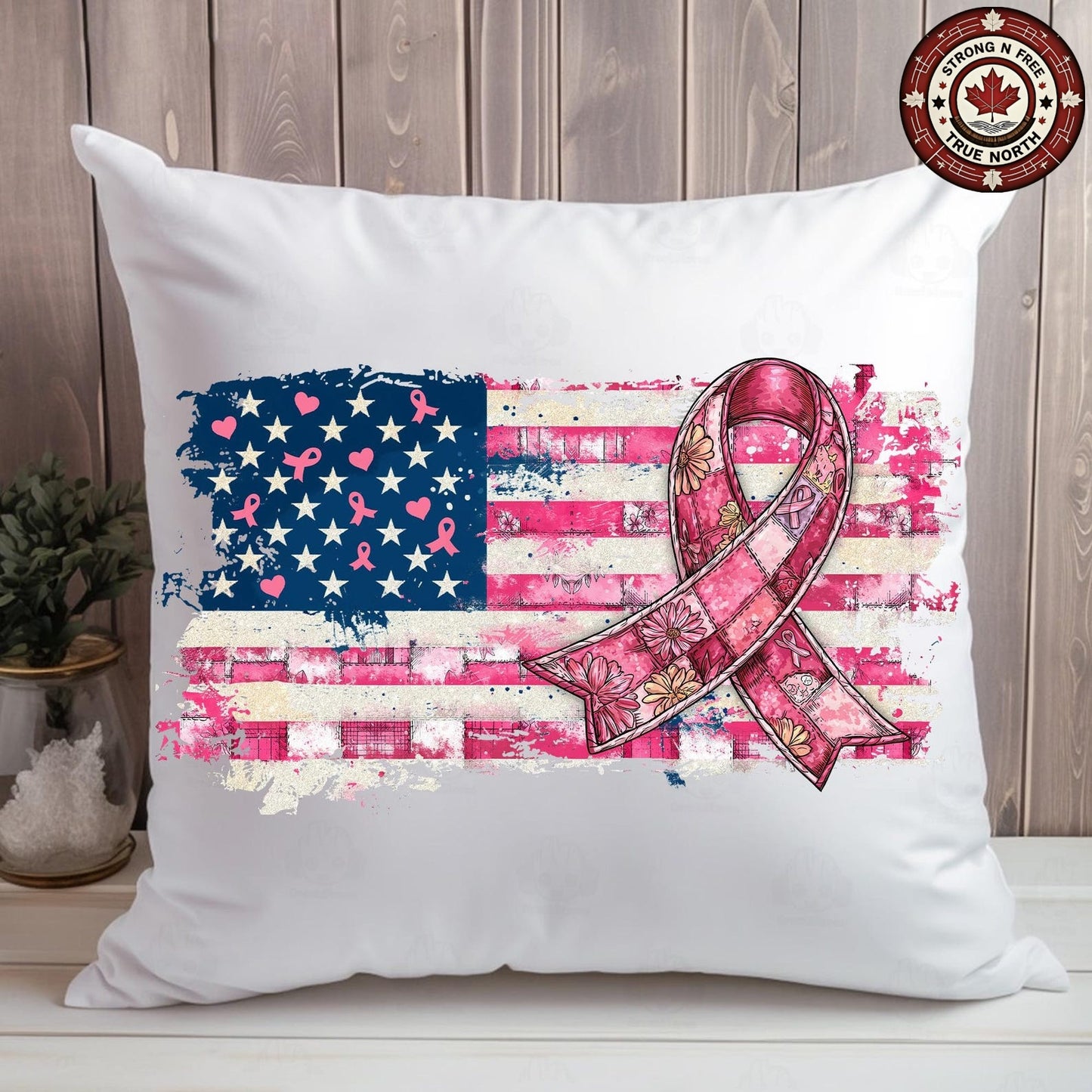 American Flag Pink Ribbon Breast Cancer Awareness ready-to-press DTF transfer photo 4