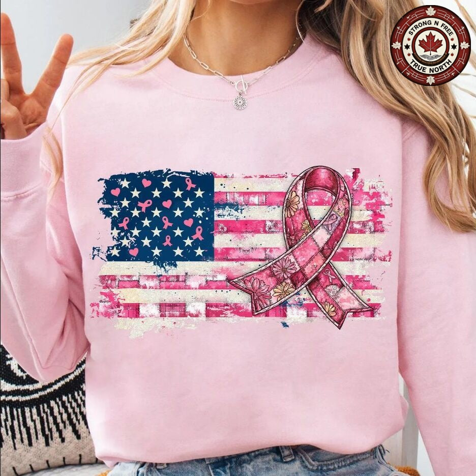 American Flag Pink Ribbon Breast Cancer Awareness ready-to-press DTF transfer photo 6