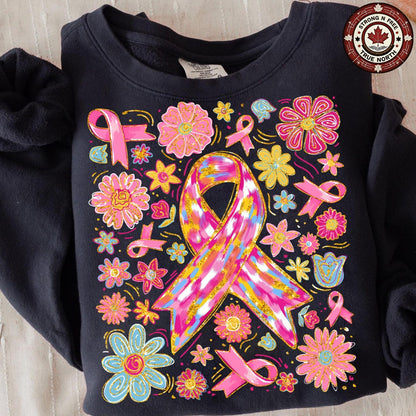 Boho Floral In October We Wear Pink ready-to-press DTF transfer photo 1