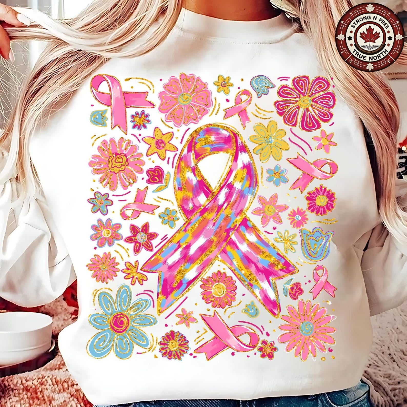 Boho Floral In October We Wear Pink ready-to-press DTF transfer photo 2