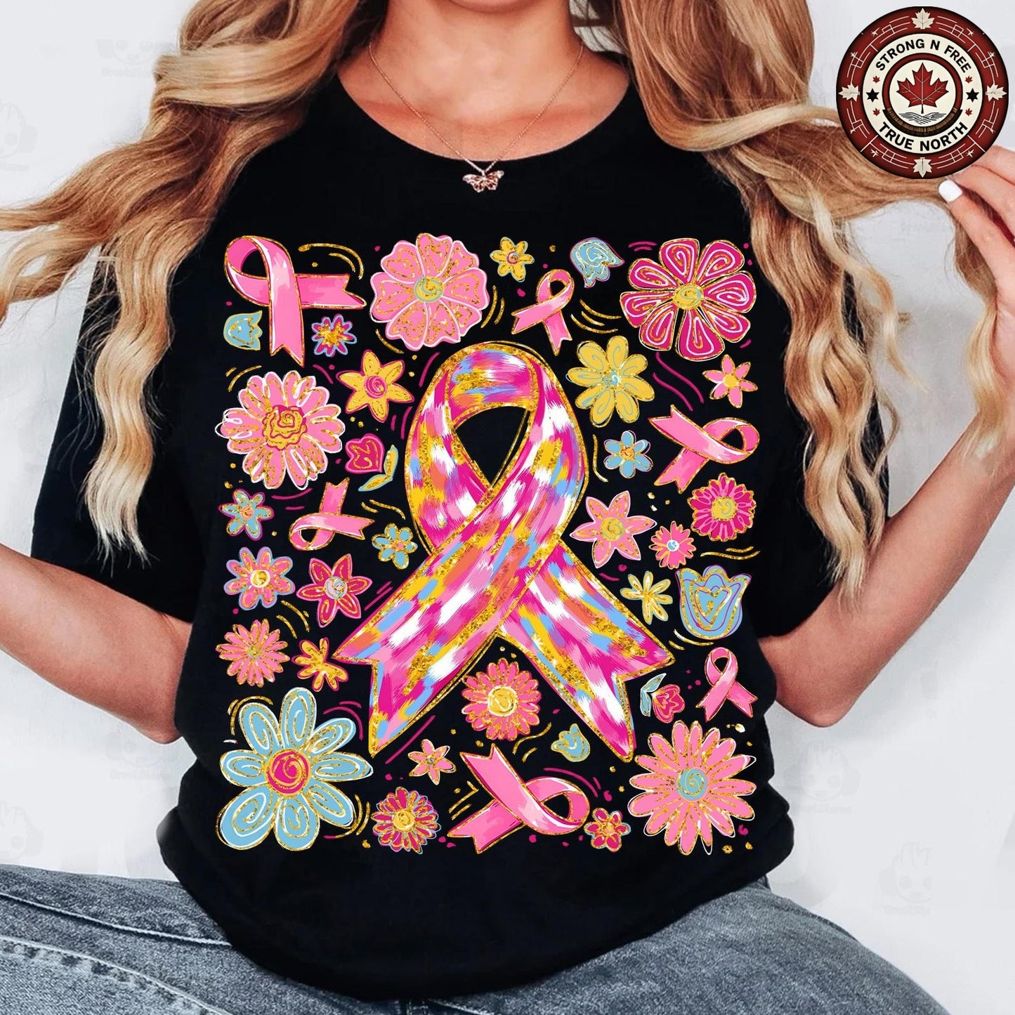 Boho Floral In October We Wear Pink ready-to-press DTF transfer photo 3