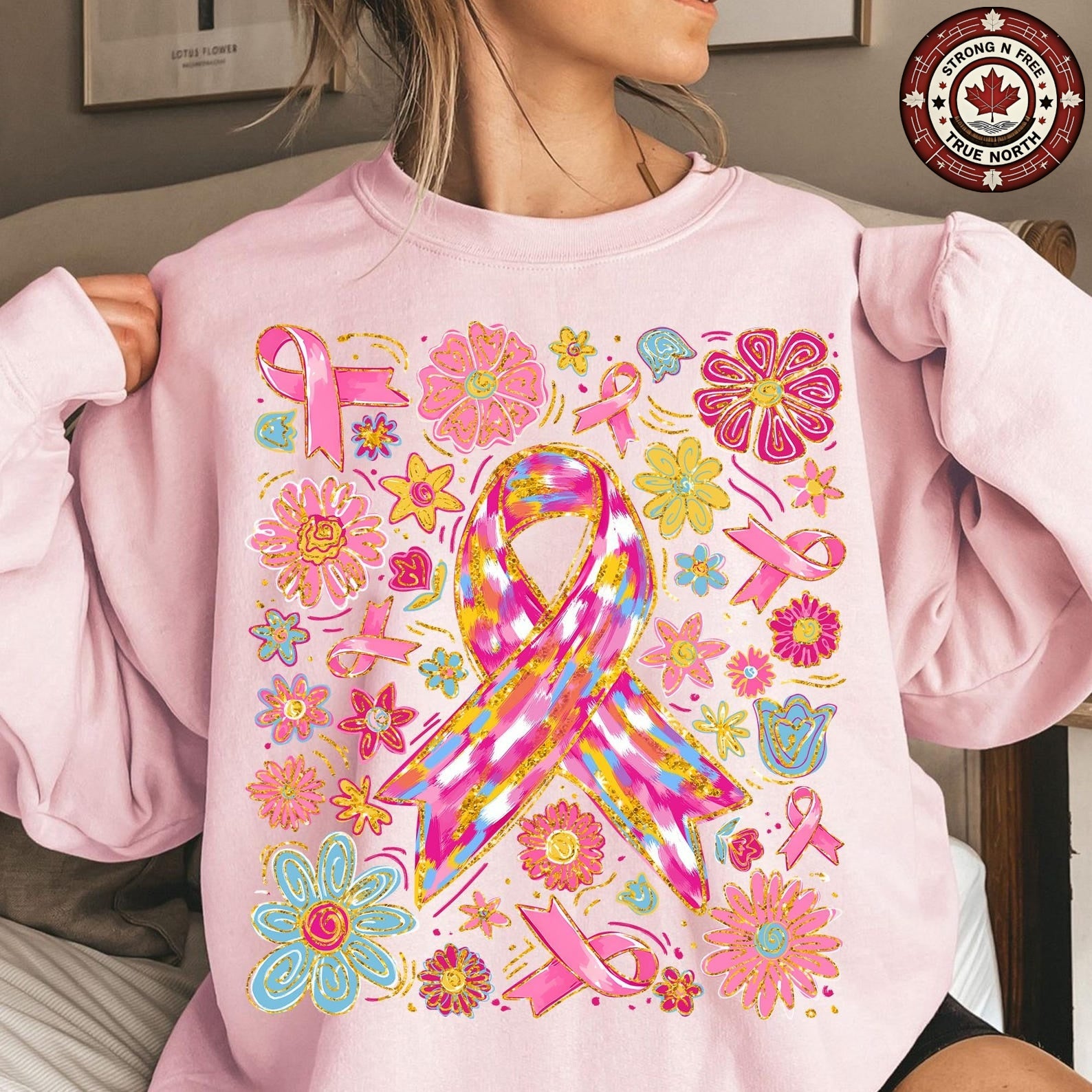 Boho Floral In October We Wear Pink ready-to-press DTF transfer photo 4