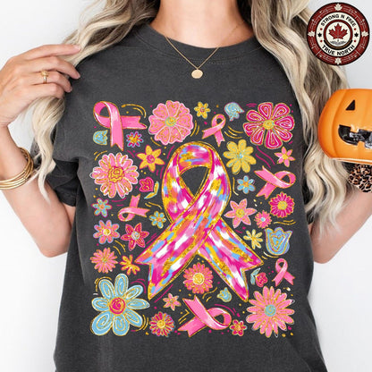 Boho Floral In October We Wear Pink ready-to-press DTF transfer photo 6