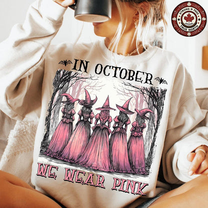 In October We Wear Pink Retro Witches ready-to-press DTF transfer photo 1